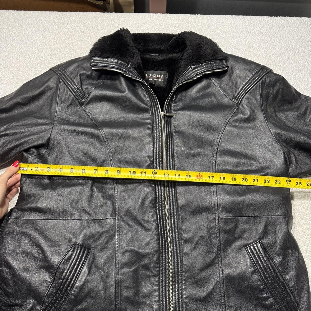 Wilsons Leather Coat Womens XL Black Belted Faux Shearling Zip Y2K Vintage - Picture 10 of 10
